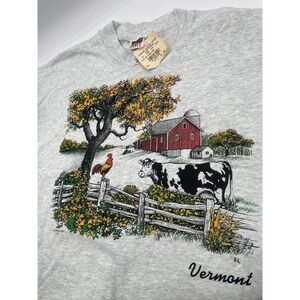 Deadstock 90s Vermont Cow On Farm Nature Art T Shirt Mens XL Single Stitch NEW